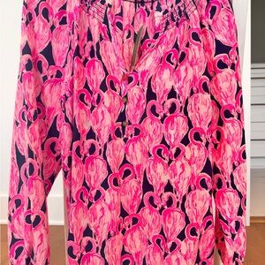 Lilly Pulitzer Pink and Navy Flamingo Print Top